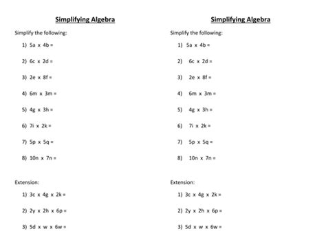 Printable sheet on factorising year 7. Simplifying Algebra Worksheet | Teaching Resources