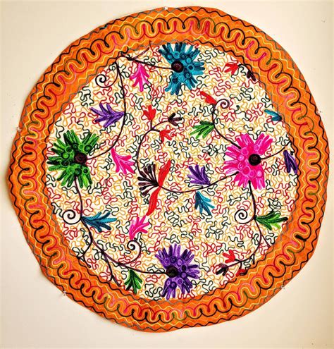 Round Floral Embroidered India Wall Hanging Tapestry Boho Tapestry