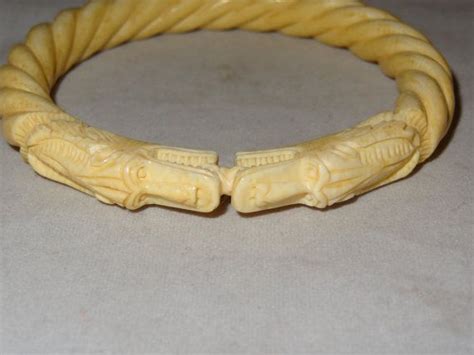 Vintage Hand Carved Pre Ban Ivory Dragon Bangle Bracelet Etsy
