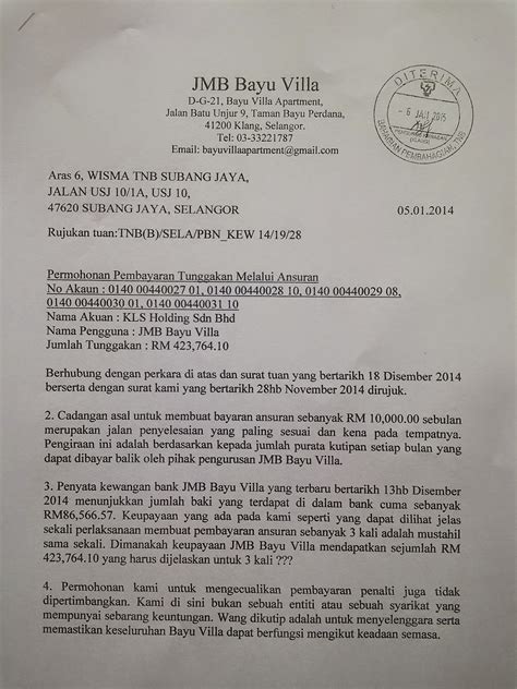 Contoh Surat Peralihan Tiang Tnb