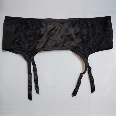 women garters plus size black satin lace garter belt metal buckles clips sexy suspender belt for