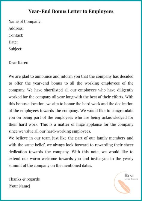 Employees Bonus Letter Template Sample And Example