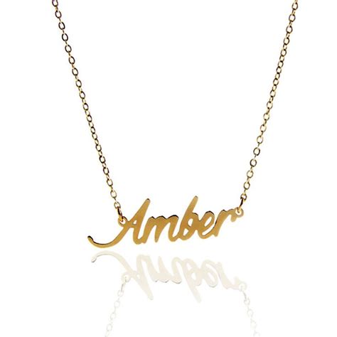 Aoloshow Name Script Font Letter Necklace Women Gold Color Nameplate