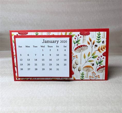 Mini Desk Calendar With Toadstool Pattern Small Trifold Tear Etsy