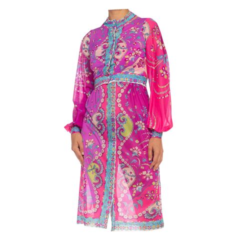 Vintage Emilio Pucci Bright Pink And Orange Robe Maxi Dress For Sale At