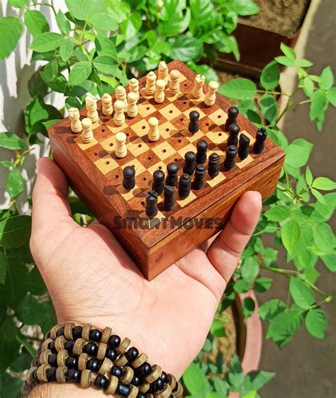 Wooden Mini Chess Board Small Wooden And Classic Chess Board Etsy