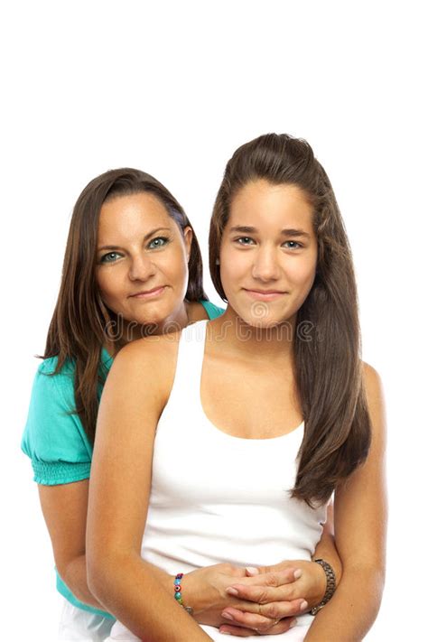 Happy Young Mother Hugging Her Daughter Going To School Stock Photo Image Of Happiness Mother