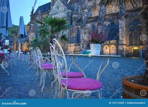 A Bar In Freiburg And A View Of The Cathedral Stock Photo Image Of