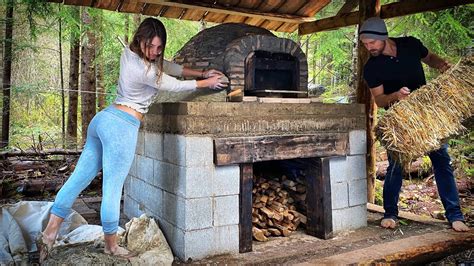 Off Grid Living Wood Fired Pizza Oven Day 8 1st Fire To Cure Brick