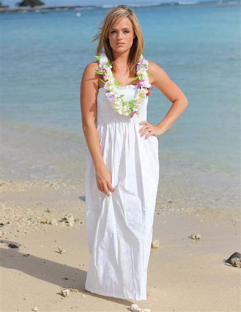 Hawaiian Hibiscus White Smock Top Wedding Dress And Silk Lei 100
