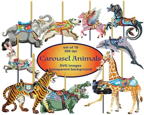 Carousel Animals Clipart, SVG Clipart, Carousel Horses, Horses Clipart, Elephant Clipart, Merry ...