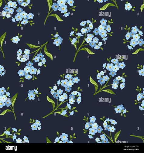 Vector Seamless Pattern With Blue Forget Me Not Flowers On A Blue