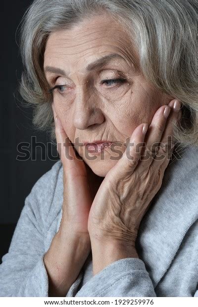 Close Portrait Sad Senior Woman Posing Stock Photo 1929259976