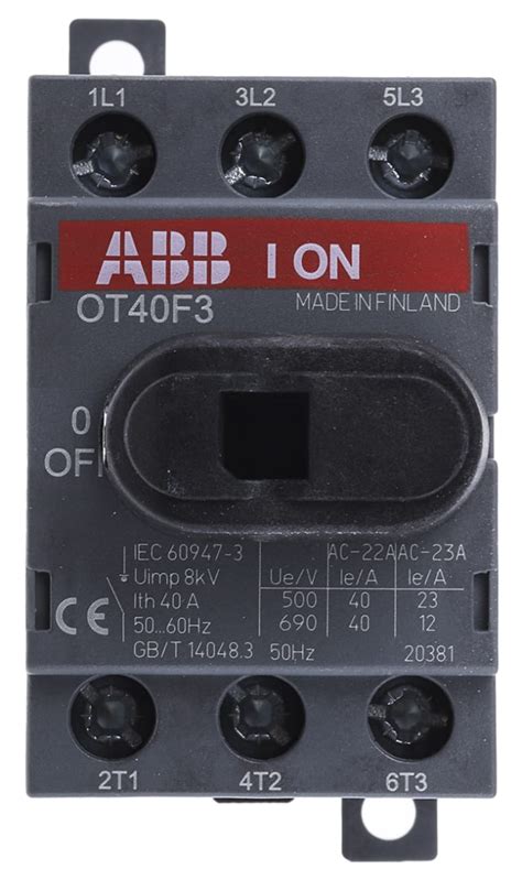 Ot40f3 1sca104902r1001 Abb Abb 3p Pole Din Rail Non Fused Isolator