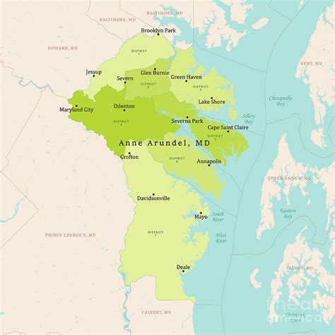 Md Anne Arundel County Vector Map Green Digital Art By Frank Ramspott