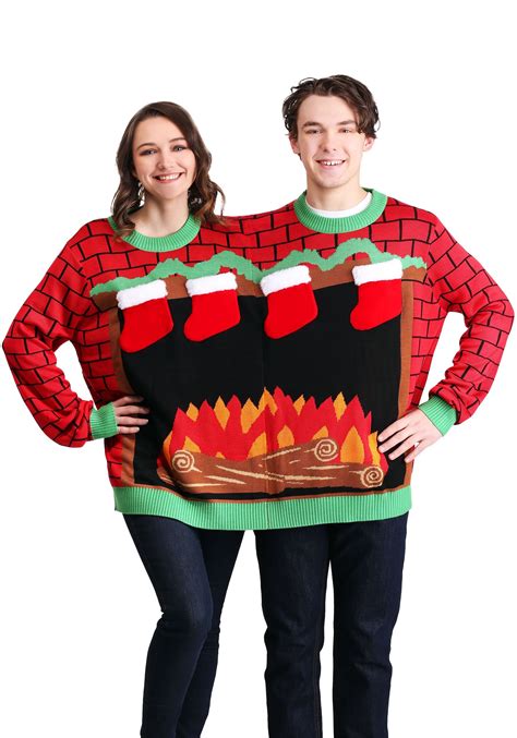 Fireplace Adult 2 Person Tipsy Elves Ugly Christmas Sweater