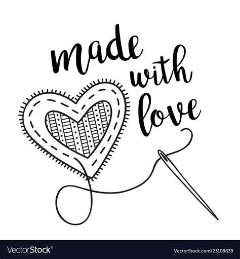 With Sewing Heart And Lettering Royalty Free Vector Image
