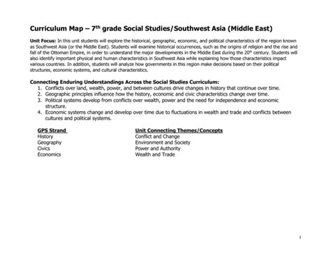 Curriculum Map 7 Grade Social Studiessouthwest Asia Middle East