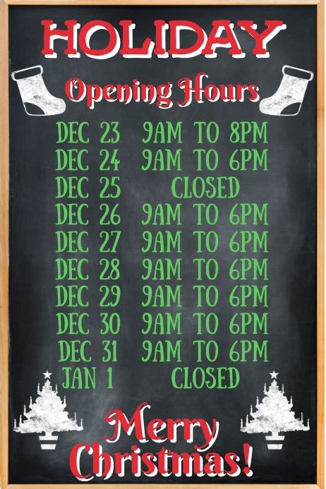 Christmas Festive Opening Hours Template Postermywall