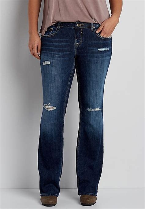 Vigoss ® Plus Size Slim Boot Destructed Jeans In Dark Wash Destructed Jeans Plus Size Vigoss