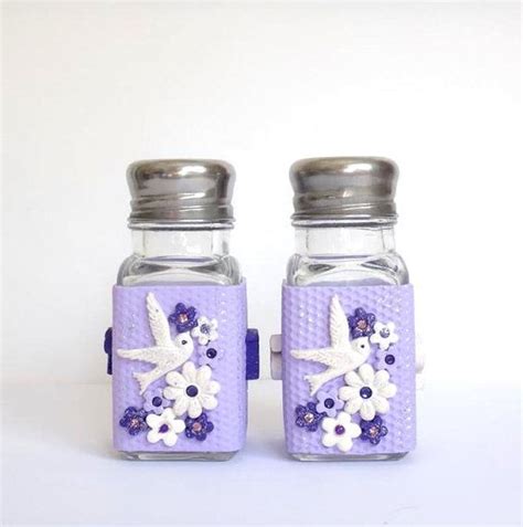 Lilac Purple Lavender Salt And Pepper Shakers Flowers Floral And Bird
