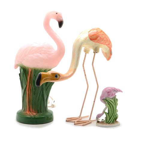Collection Of Vintage Flamingo Figurines And Lamp Ebth