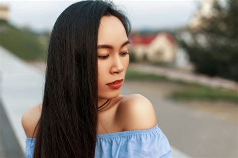 premium photo beautiful female asian face outdoors
