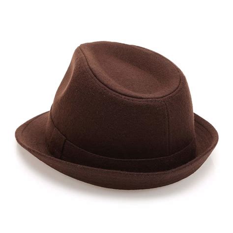 Wholesale Men′s Wool Blend Short Brim Fedora Brown Trilby Hat With Band