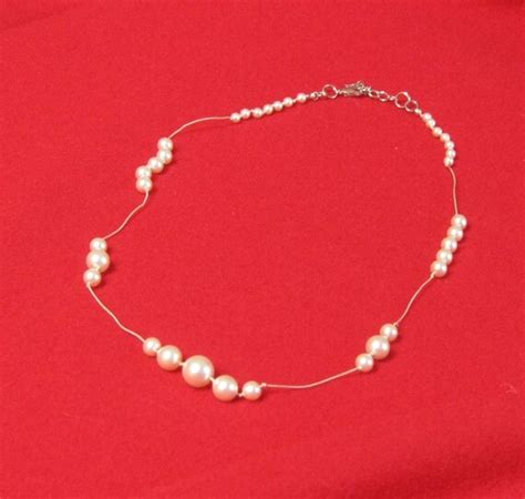 Floating Pearl Wedding Necklace Nude Knotted Silk Strung