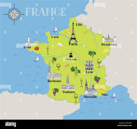 Touristic Map Of France Travel Background With Marked French