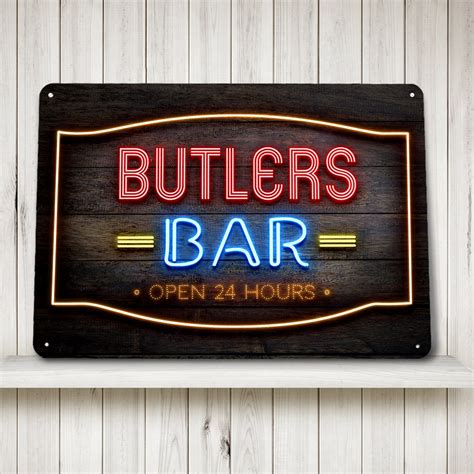 Personalised Bar Sign Wood Effect Neon