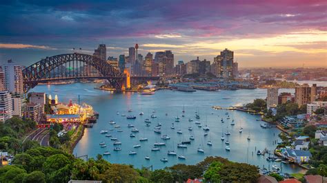Desktop Wallpaper Sydney Sydney Harbour Bridge City Skylines Sea