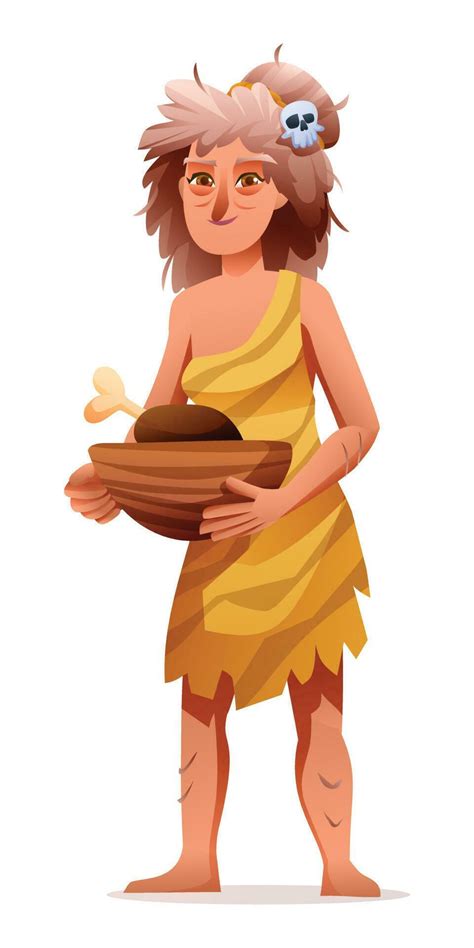 Primitive Woman Character Prehistoric Stone Age Cave Woman Cartoon