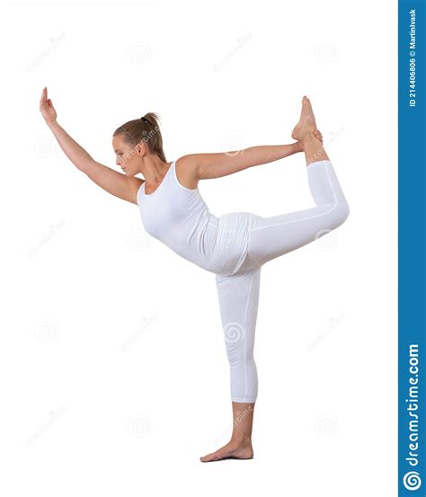 Mujer Haciendo Ejercicios De Yoga Equilibrio En Una Pierna Foto De