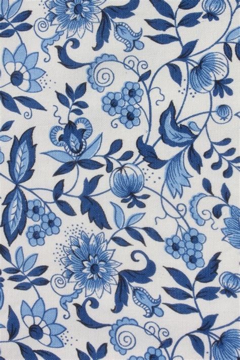 Vintage Blue White Cotton Canvas Fabric Floral Flower Pillow