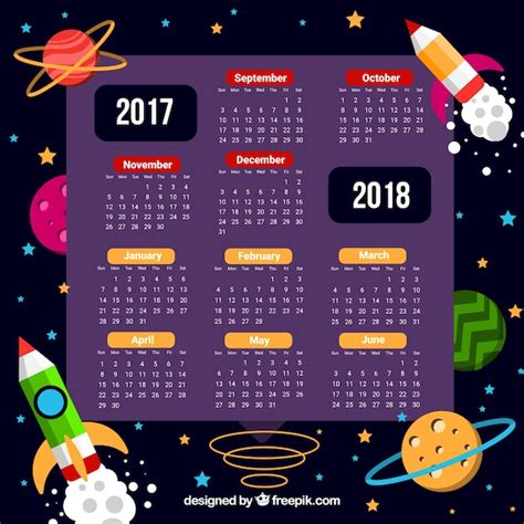Calendario Escolar Con Elementos Espaciales Vector Gratis