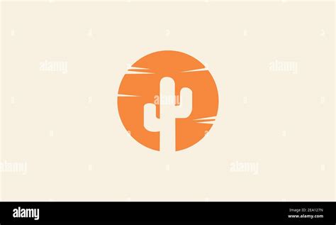 Plant Cactus With Sunset Circle Logo Vector Icon Symbol Design Graphic