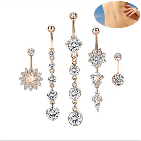5pcsset Stainless Steel Jewelry Woman Belly Button Piercing Zircon