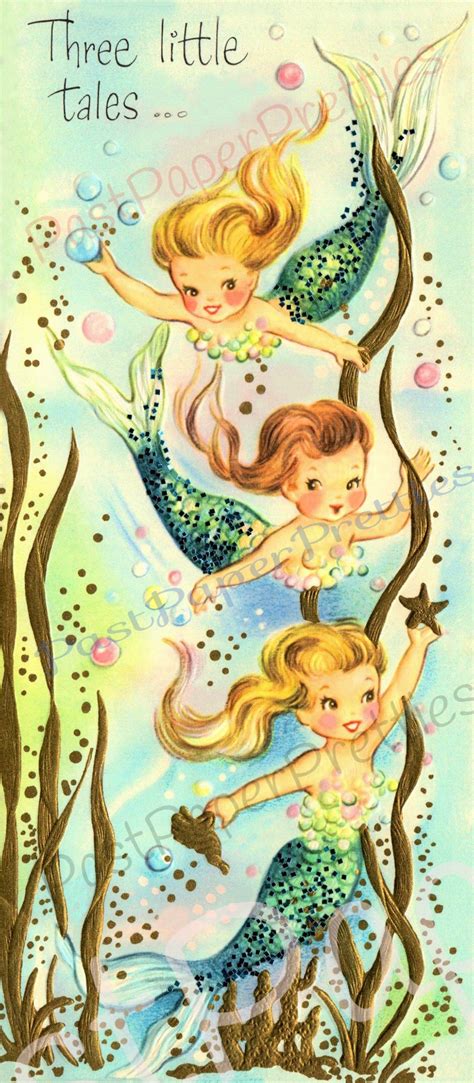 Vintage Printable Cute Mermaid Greeting Card Image C 1957 Etsy