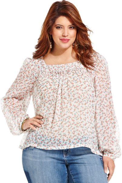 Jessica Simpson Plus Size Long Sleeve Floral Print Blouse In Multicolor