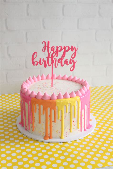 Custom Party Cake Funfetti Cake With Pink Orange And Yellow Ganache