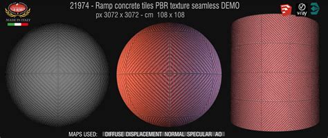 Cement mosic red moti tiles. Ramp concrete tiles PBR texture seamless 21974