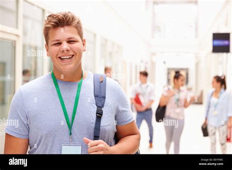 Portrait Of Male College Student In Hallway Stock Photo Alamy