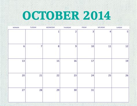 Free Printable October 2014 Calendar