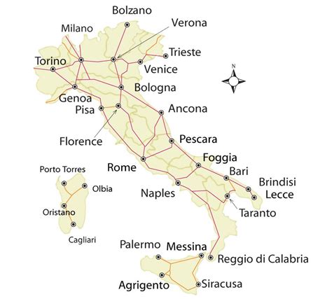 Mapa Das Linhas De Trem Na Itália De Trem Mapa De Itália Rede Sul Da