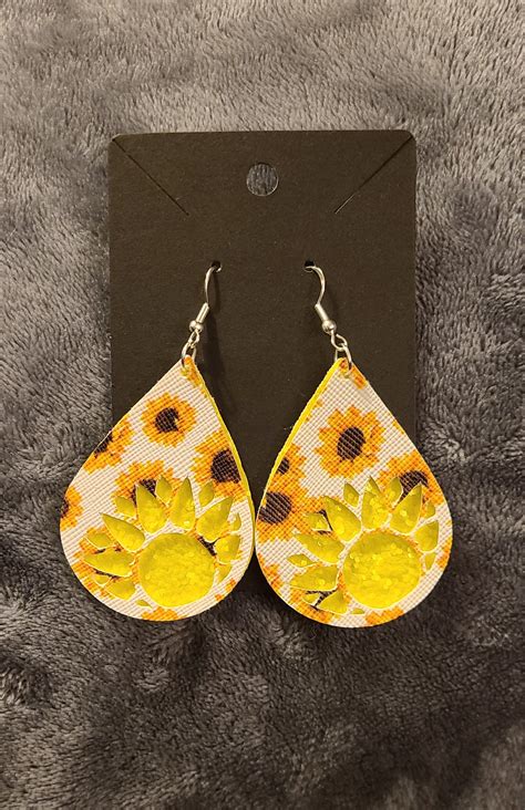 sunflower faux leather earrings etsy