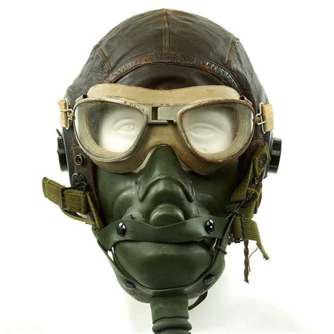 Original Us Wwii Usaaf Aviator Flight Helmet Set An6530 Goggles A
