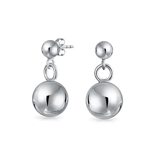 Simple Double Bead Round Dangle Ball Drop Earrings 925 Sterling Silver
