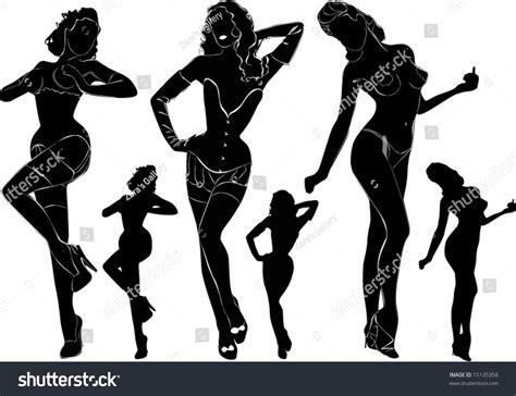 A Lot Of Vector Black Silhouettes Of Beautiful Nude Womans On White Background