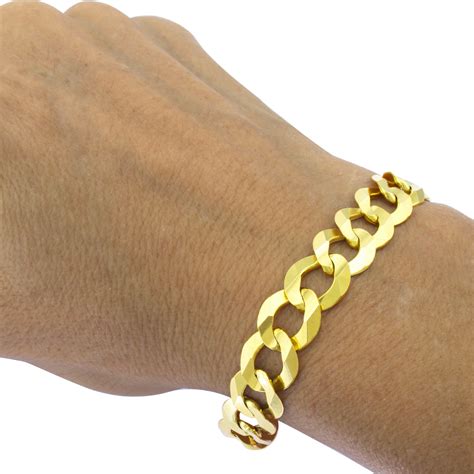 Mens 14K Yellow Gold Solid 12 5mm Wide Cuban Curb Chain Link Bracelet 8